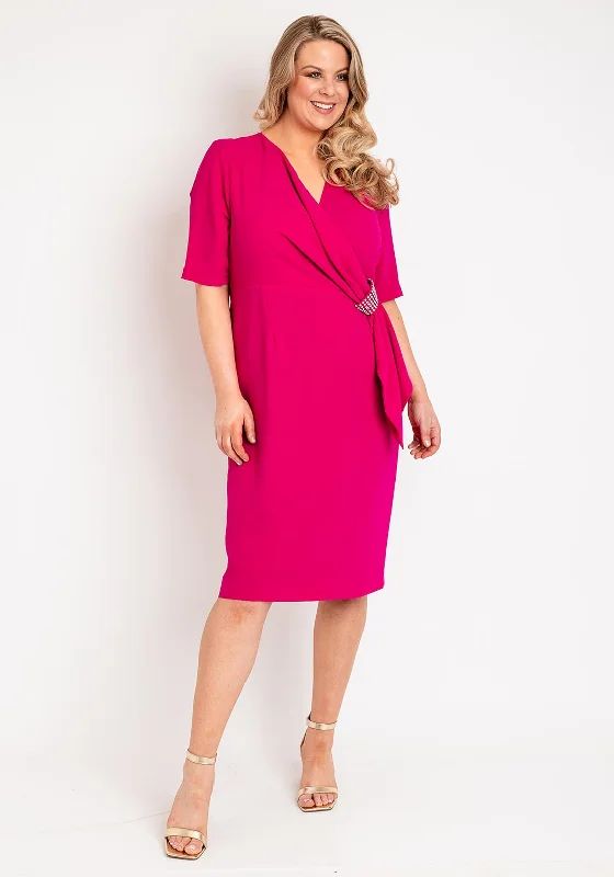 Via Veneto Sonia Embellished Side Midi Dress, Magenta Trendy Shift Midi Dress