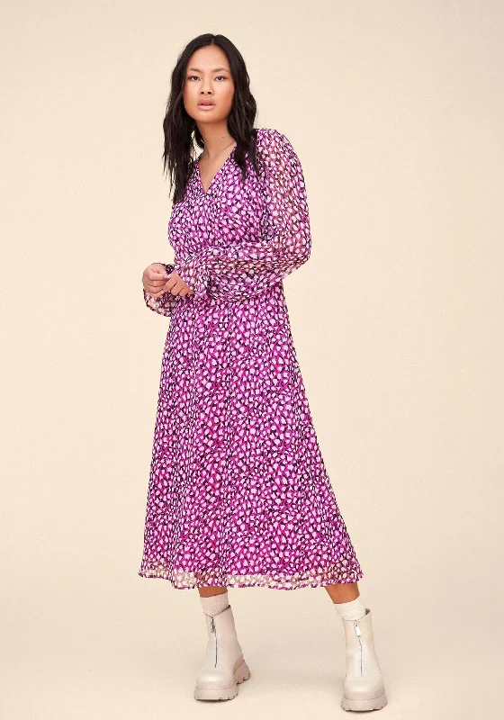 Vila Falia V-Neck Print Midi Dress, Cattleya Orchid Fashionable Shift Midi Dress