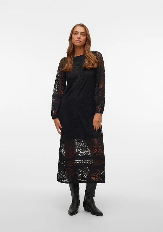 Vero Moda Bella Lace Midi Dress, Black Elegant Satin Midi Dress