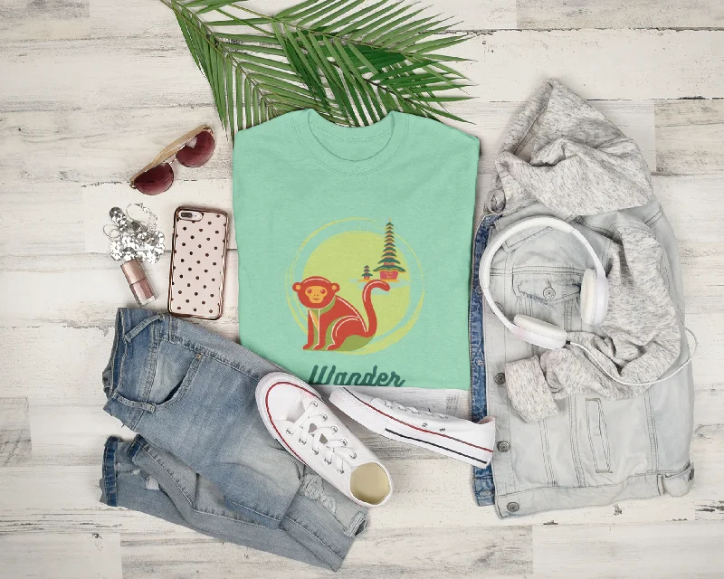 Wander Bali Monkey T-shirt - Travel Lover Tee Print Jacquard Patchwork