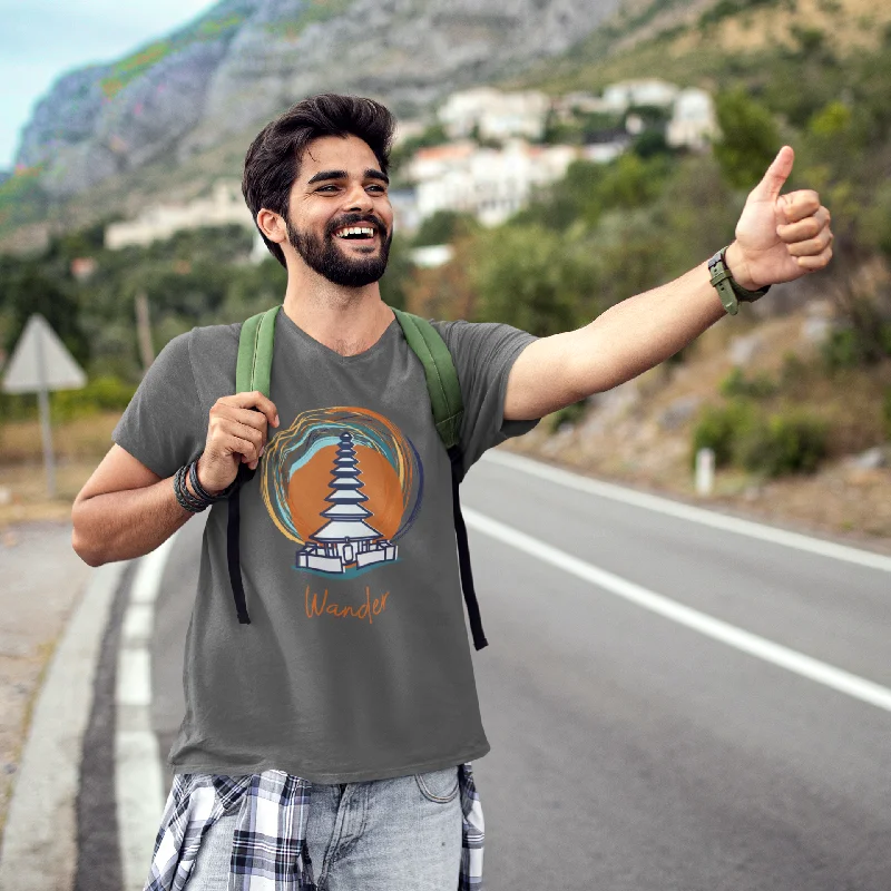 Wander Bali Temple T-shirt -  Travel Lover Tee Print Jacquard Patchwork