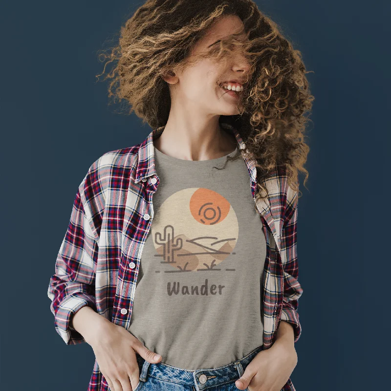 Wander Desert Sun Cactus T-shirt -  Travel Lover Tee Hooded Caped Shawl Collar