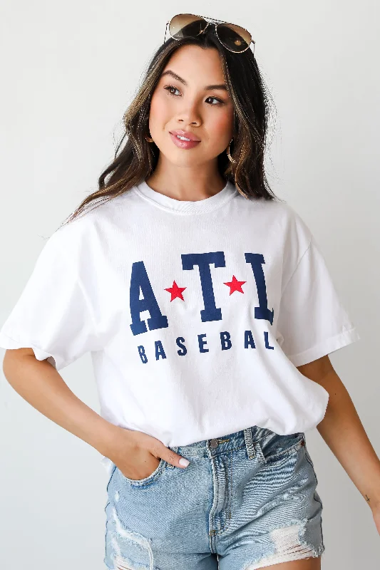 White ATL Baseball Star Tee Silk Blend Satin Velvet