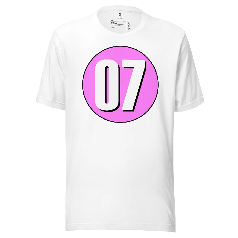 Unisex t-shirt: White on Pink 07 Asymmetrical Pockets Print