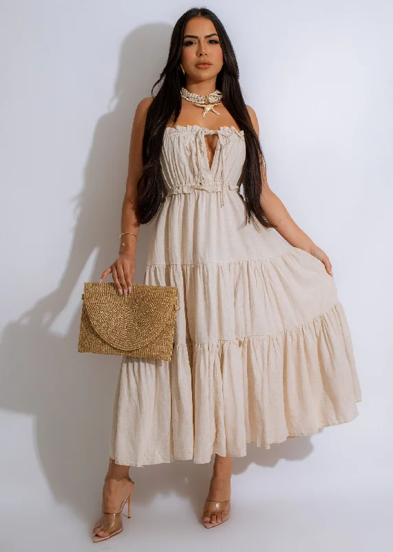 With Love Linen Midi Dress Nude Elegant Satin Slip Midi Dress