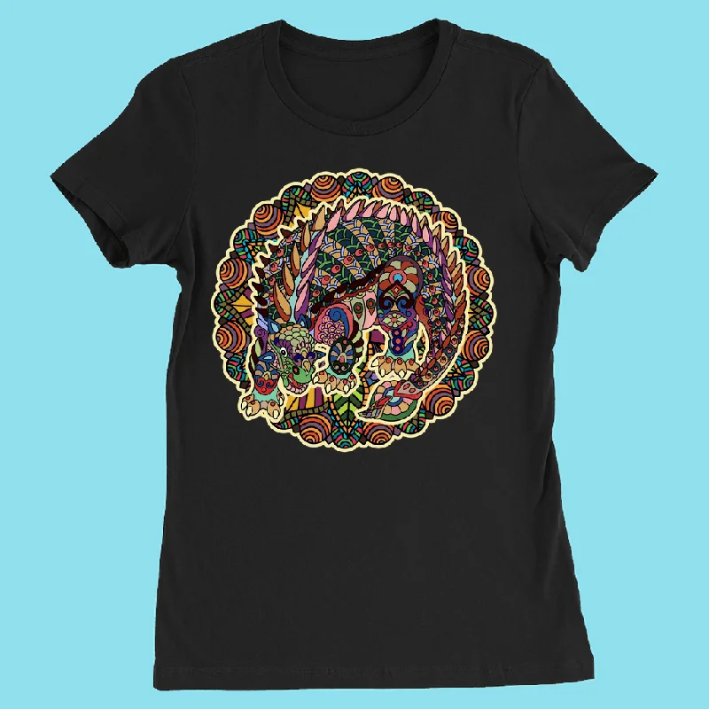 Women Ankylosaurus Mandala T-Shirt Chenille Brocade Lace