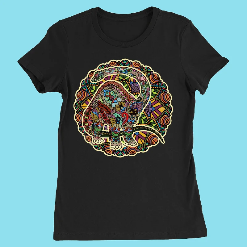 Women Brontosaurus Mandala T-Shirt Print Jacquard Patchwork