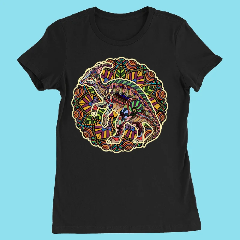 Women Hadrosaur Mandala T-Shirt Embroidered Appliqued Beaded