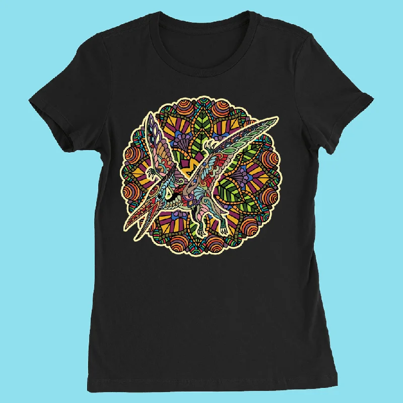 Women Pterodactyl Mandala T-Shirt Anti-Pilling Machine Wash Handmade