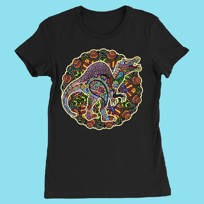 Women Spinosaurus Mandala T-Shirt Mesh Blend Leather Blend Suede Blend