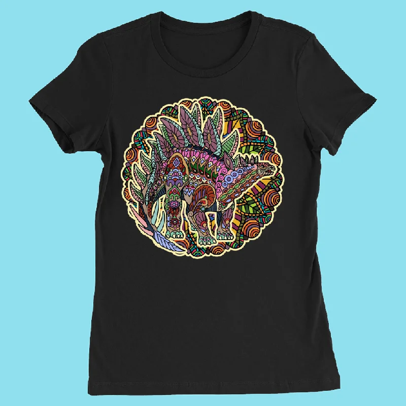 Women Stegosaurus Mandala T-Shirt Faux Fur Fabric Real Fur Fabric Shearling Fabric