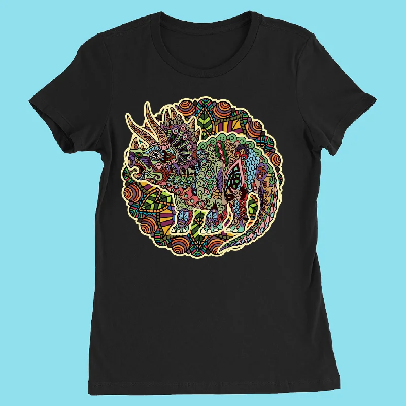 Women Triceratops Mandala T-Shirt Fleece Nylon Spandex