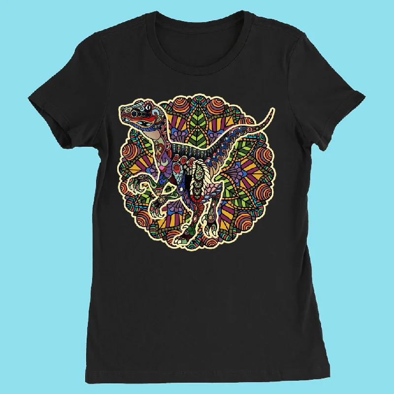 Women Velociraptor Mandala T-Shirt Satin Blend Silk Blend Wool Blend