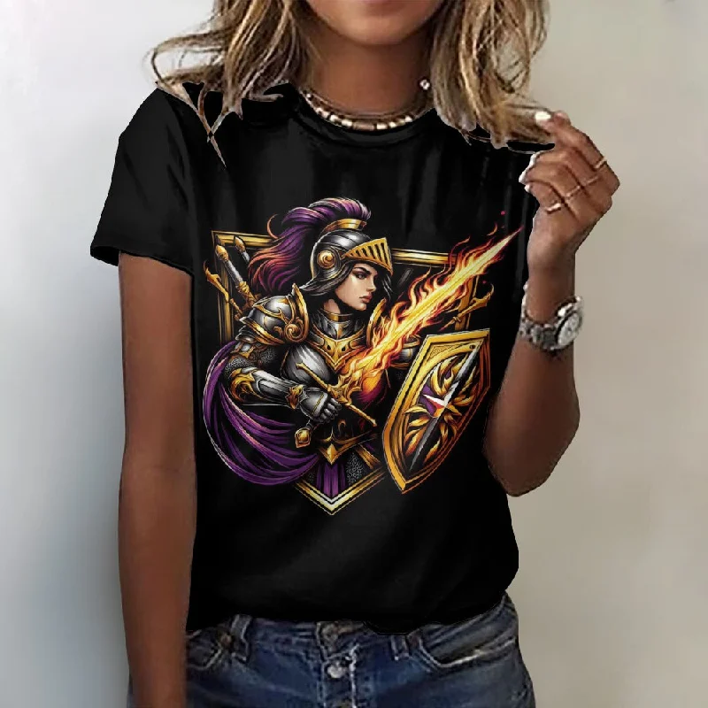 Women's Bold Templar Warrior 100% Cotton T-Shirt Fleece Fabric Down Fabric Feather Fabric