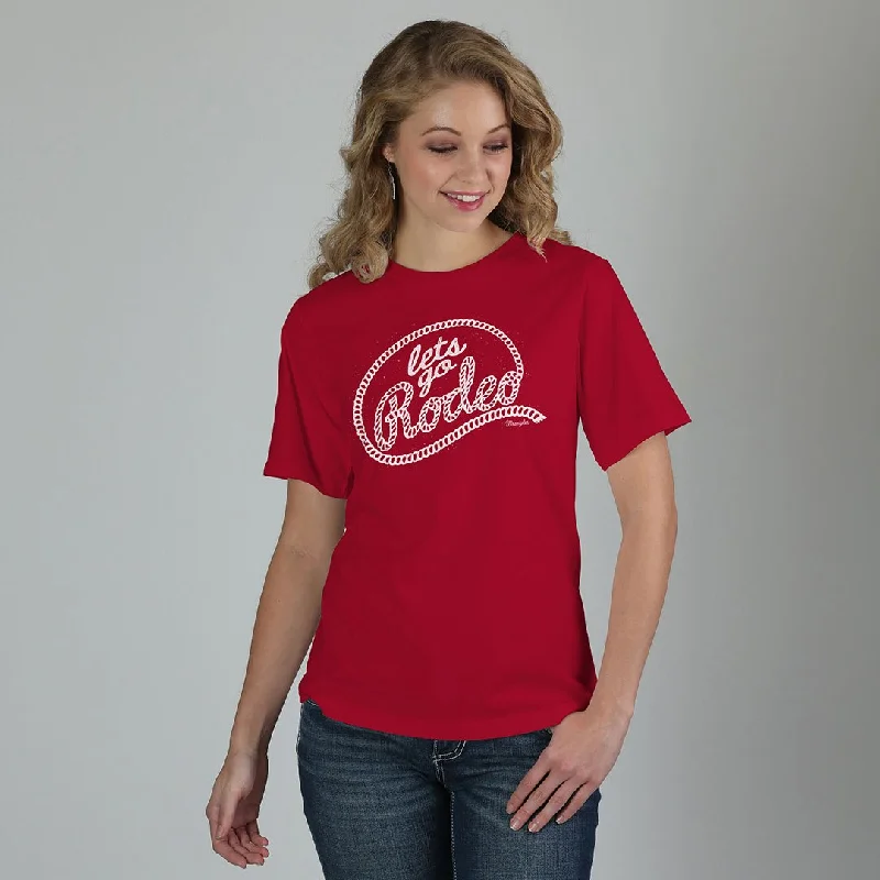 Wrangler Red Lets Go Rodeo Print T-Shirt Satin Blend Silk Blend Wool Blend