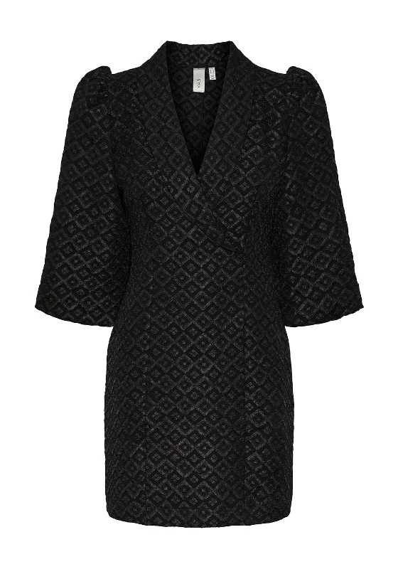 Y.A.S Cisca Jacquard Puff Sleeve Mini Dress, Black Elegant Velvet Mini Dress