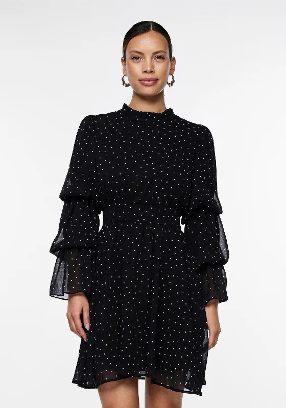 Y.A.S Eleanor Ruffle Sleeve Polka Dot Mini Dress, Black Stylish Puff Sleeve Mini Dress