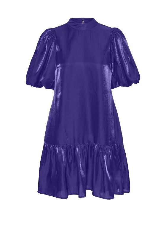 Y.A.S Magnusa Volume Sleeve Tiered Mini Dress, Deep Blue Fashionable Mini Dress with Pockets