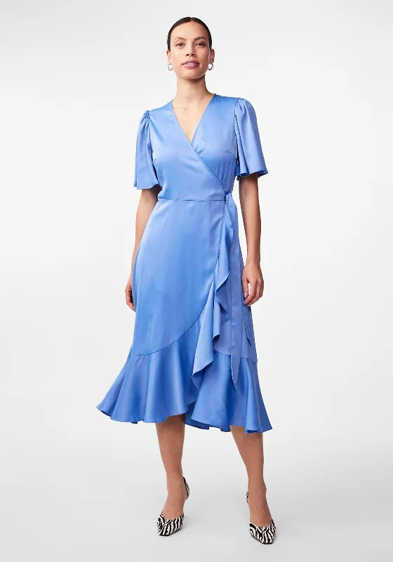 Y.A.S Thea Satin Wrap Midi Dress, Ashleigh Blue Stylish Wraparound Midi Dress