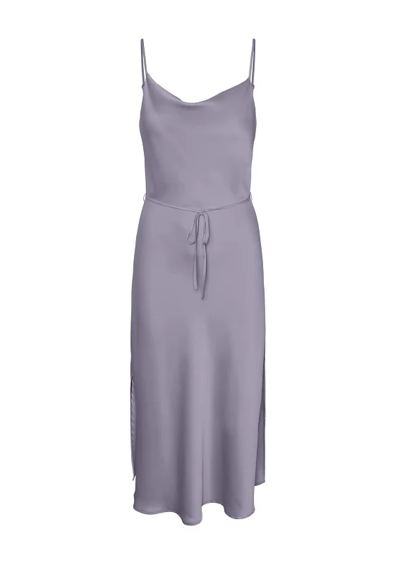 Y.A.S Thea Satin Slip Midi Dress, Lavender Aura Elegant Pleated Detail Midi Dress