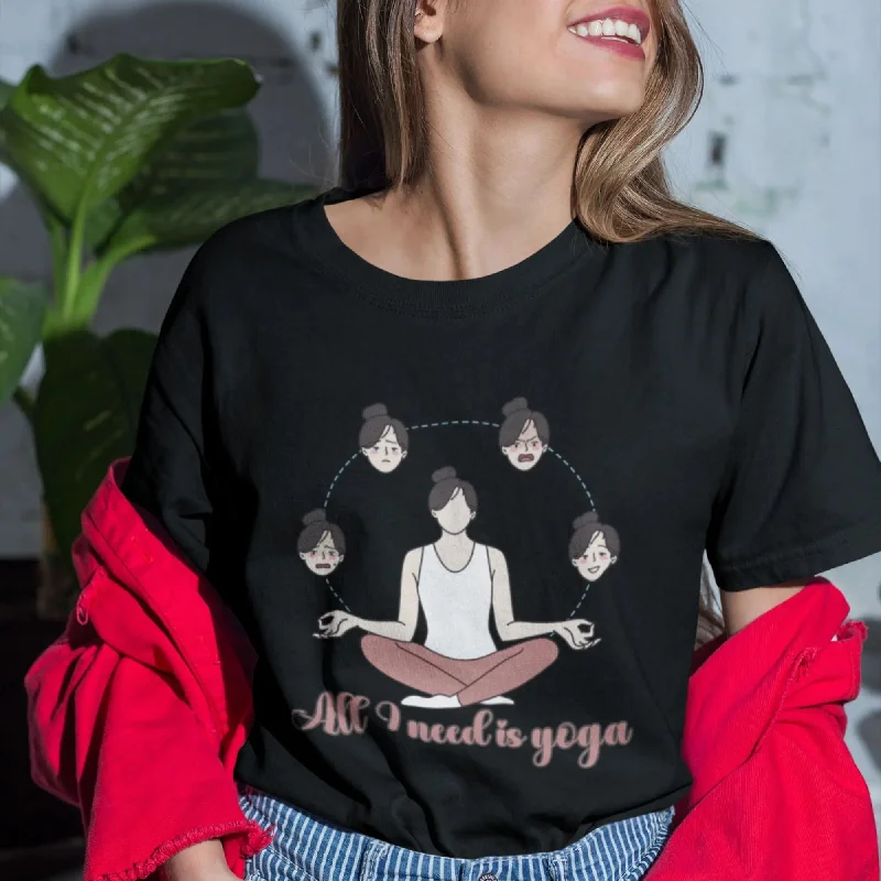 All I Need is Yoga Round Neck Half Sleeve Classic T-Shirt Silk Blend Satin Velvet