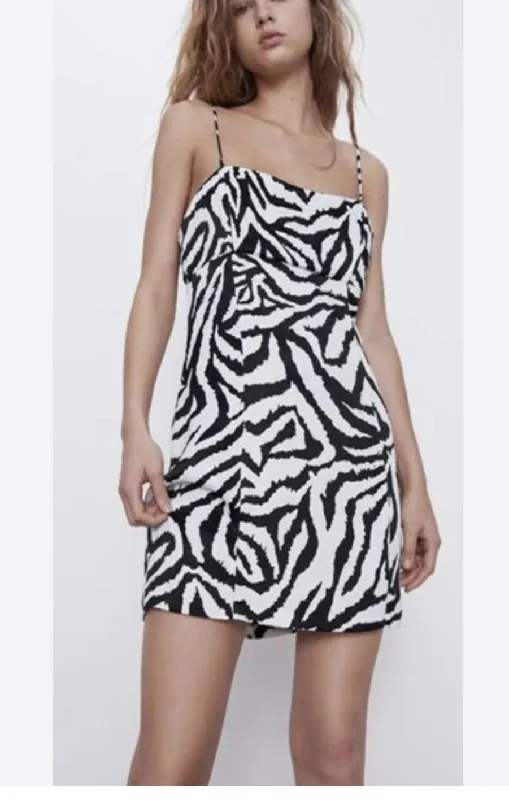 Zara satin zebra print mini dress - Medium Stylish Spaghetti Strap Mini Dress