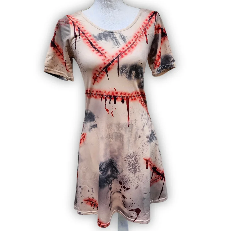 Zombie Stitch Dress | Horror High | Bloody Mini Dress Trendy Denim Mini Dress