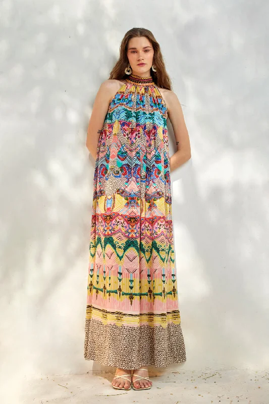 Halter Neck Maxi Dress Trendy V-Neck Maxi Dress