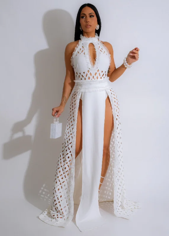 About That Maxi Dress White Stylish Pleated A-Line Maxi Dress