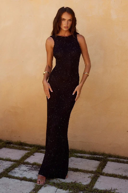 ADRIANA MAXI DRESS - BLACK Elegant Maxi Dress with Belt
