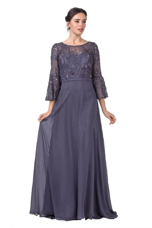 Aspeed Design M2346 - Lace Illusion Quarter Sleeve Formal Gown
