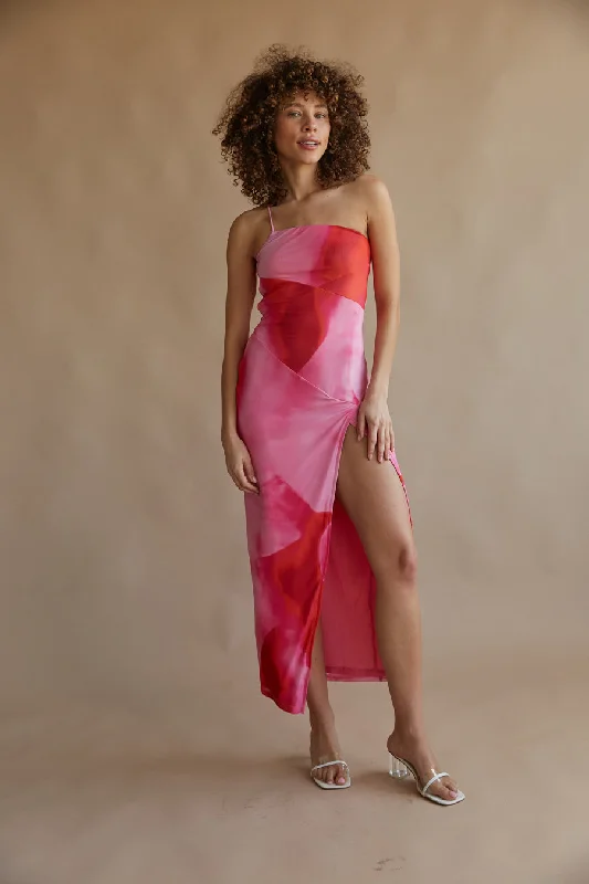 Aurora One Shoulder Mesh Maxi Dress Elegant Maxi Dress with Slit