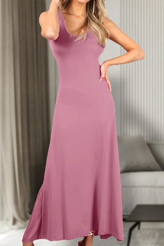 WOMEN'S SLEEVELESS SCOOP NECK RACERBACK TANK MAXI DRESS Elegant Tiered Maxi Dress