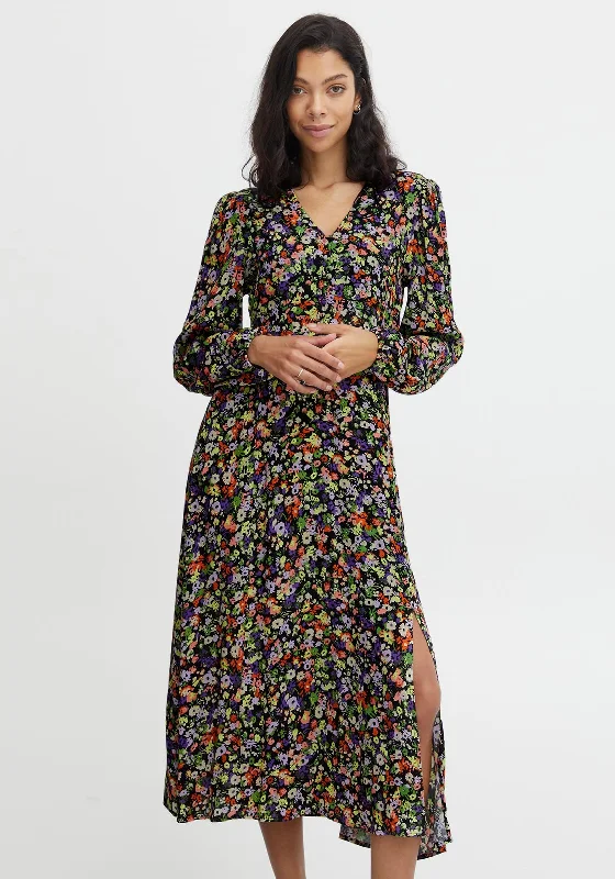 B.Young Bright Floral Print Maxi Dress, Multi Comfortable Ruffle Hem Maxi Dress
