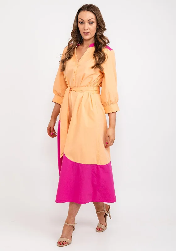 b.young Colour Block Tunic Maxi Dress, Orange & Fuchsia Comfortable Maxi Dress with Sleeves b.young Colour Block Tunic Maxi Dress, Orange & Fuchsia Comfortable Maxi Dress with Sleeves