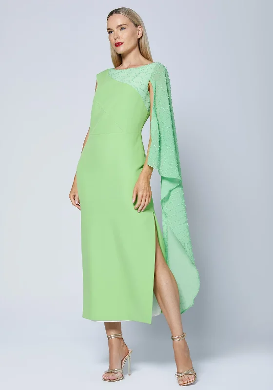 Caroline Kilkenny Pen Drape Sleeve Maxi Dress, Green Comfortable Fitted Maxi Dress