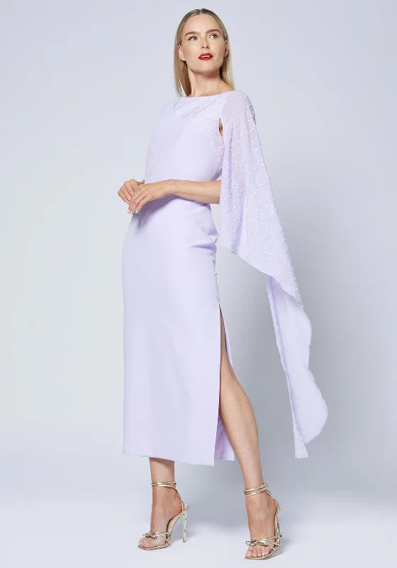 Caroline Kilkenny Pen Drape Sleeve Maxi Dress, Lilac Trendy Button Front Maxi Dress