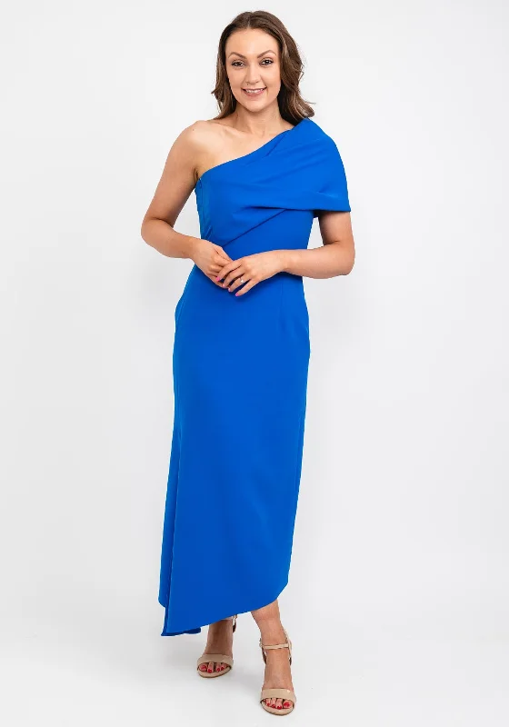 Caroline Kilkenny Vickie Drape Shoulder Maxi Dress, Blue Cozy Cold-Shoulder Maxi Dress