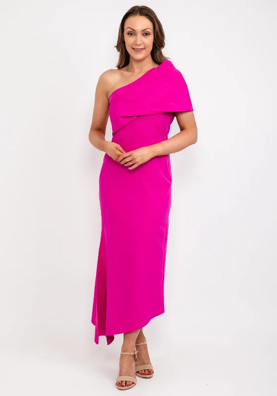Caroline Kilkenny Vickie Drape Shoulder Maxi Dress, Lipstick Pink Elegant Lace-Up Maxi Dress