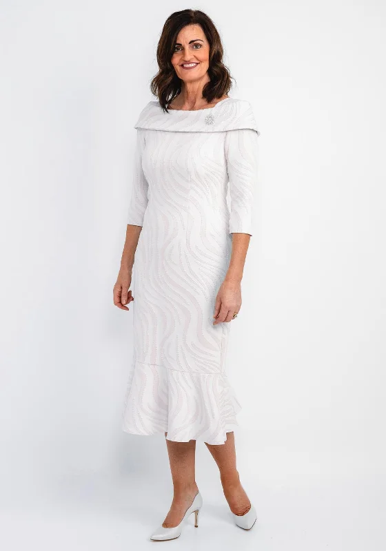 Cassandra Metallic Jacquard Fishtail Maxi Dress, Pink Cozy Cold-Shoulder Maxi Dress