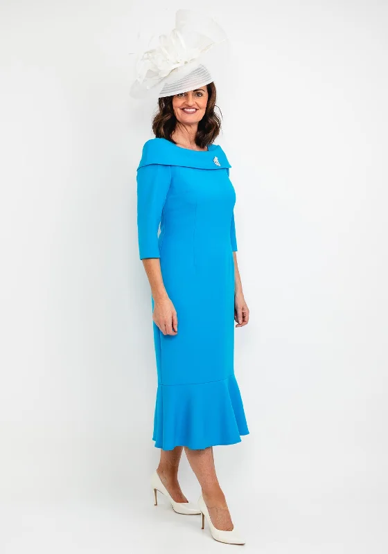 Cassandra Fishtail Maxi Dress, Turquoise Blue Comfortable Fitted Maxi Dress