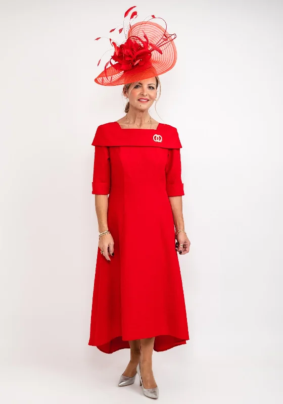 Cassandra Martha Jacquard Maxi Dress, Red Elegant Maxi Dress with Belt