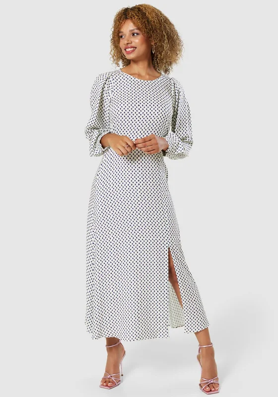Closet London Printed A Line Maxi Dress, Ivory Fashionable Off-Shoulder Maxi Dress