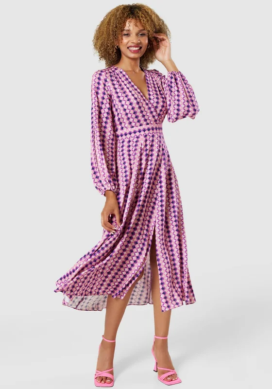 Closet London Circle Pattern A Line Maxi Dress, Pink Multi Elegant Maxi Dress with Drapes