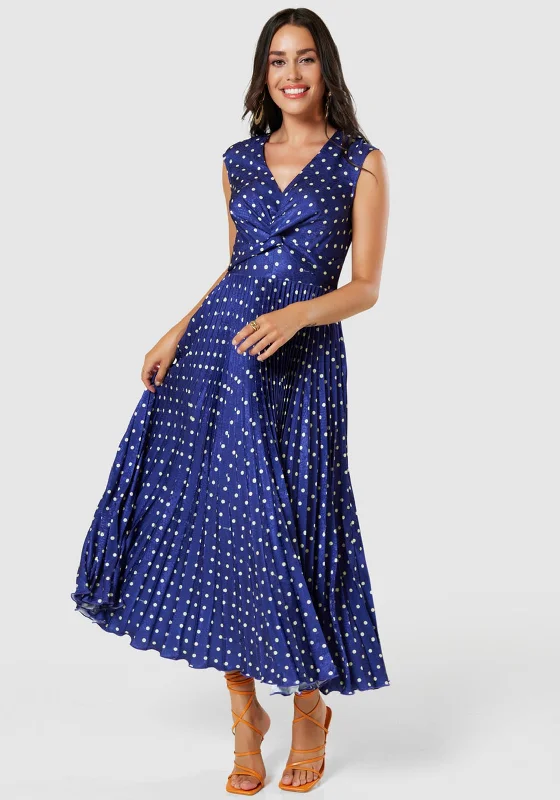 Closet London Dotty A Line Maxi Dress, Navy Stylish Long Sleeve Maxi Dress