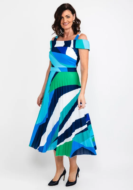 Coco Doll Coreg Pleated Print Maxi Dress, Green Multi Elegant Maxi Dress with Slit