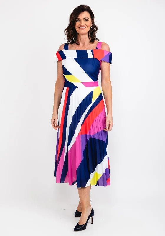 Coco Doll Coreg Pleated Print Maxi Dress, Purple Multi Fashionable High-Low Maxi Dress