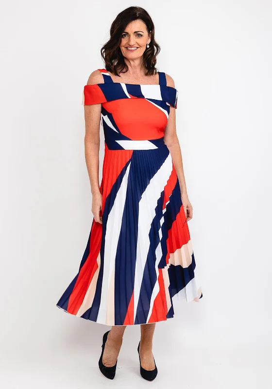Coco Doll Coreg Pleated Print Maxi Dress, Red Multi Stylish Maxi Dress with Frills