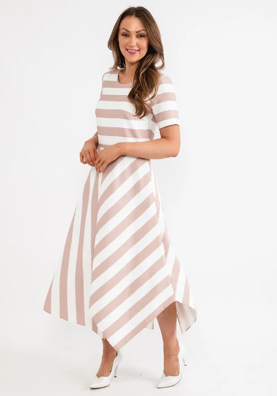 Coco Doll Hara Geometric Stripe Maxi Dress, Taupe & White Classic A-Line Maxi Dress