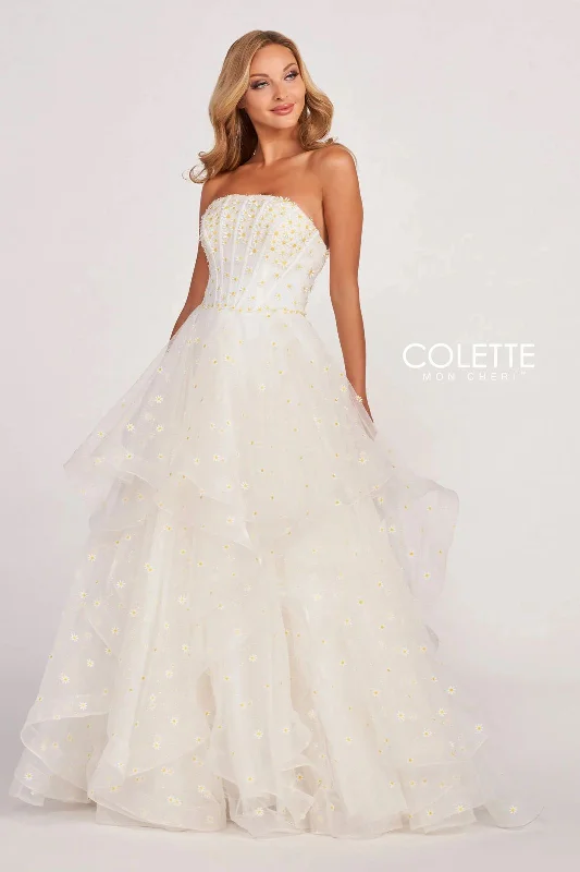 Colette CL2055 Glitter Prom Long Flounce Formal Ball Gown